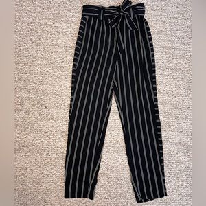 Express belted straight leg stripes dress pant